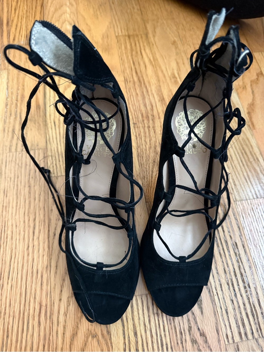 Vince Camuto Black Lace-Up Suede Pointed Heels